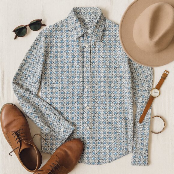 Ted Baker Blue Geometric Button Down Shirt Long Sleeve Modern Heritage XL - Picture 2 of 9